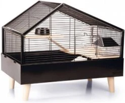 Beeztees Ayaz Knaagdierkooi Metaal Houten Poten Zwart 58x38x46 Cm