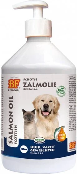 Biofood BF Petfood Zalmolie Voor Hond En Kat 500 Ml 4 + 1 Gratis -Dierenwinkel Met Korting biofood 500ml zalmolie 107830