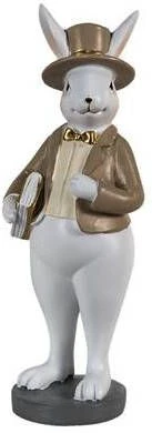 Clayre & Eef Beeld Konijn 10x8x25 Cm Beige Wit Polyresin