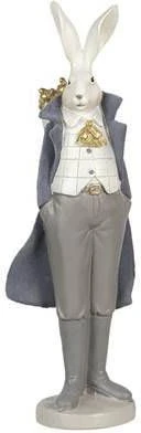 Clayre & Eef Beeld Konijn 11x10x37 Cm Blauw Polyresin Woonaccessoires Pasen Paashaas Blauw Woonaccessoires Pasen