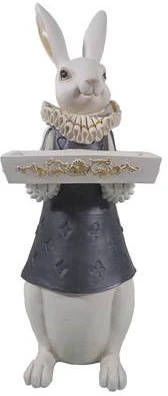 Clayre & Eef Beeld Konijn 15x13x37 Cm Wit Zwart Polyresin Woonaccessoires Pasen Paashaas Wit Woonaccessoires Pasen