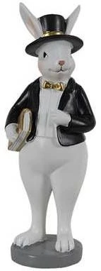 Clayre & Eef Beeld Konijn 7x7x20 Cm Zwart Wit Kunststof