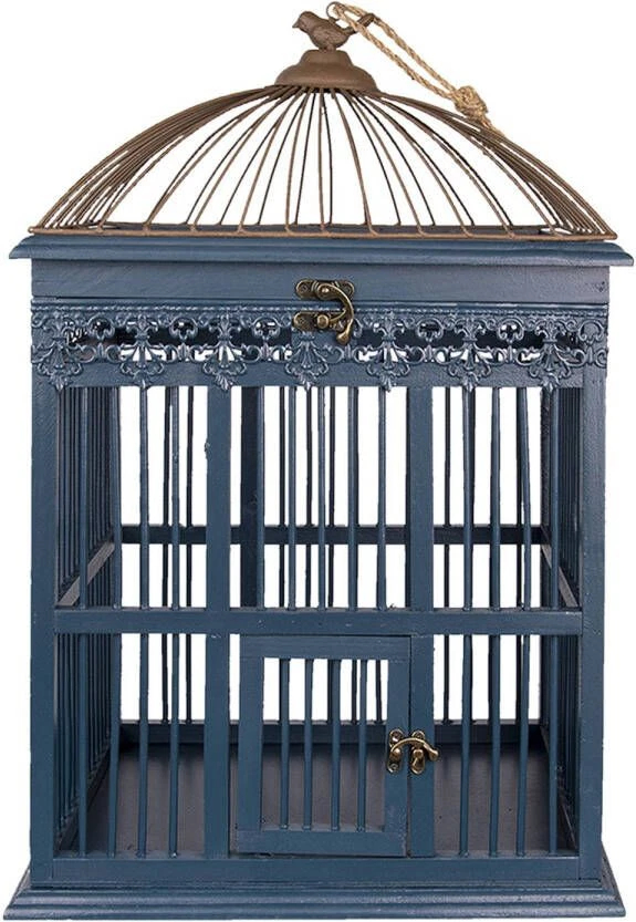 Clayre & Eef Vogelkooi Decoratie 40x32x60 Cm Blauw Hout Rechthoek Decoratie Vogelkooi Hangend Blauw Decoratie 2 Clayre & Eef Vogelkooi Decoratie 40x32x60 Cm Blauw Hout Rechthoek Decoratie Vogelkooi Hangend Blauw Decoratie - Afbeelding 2