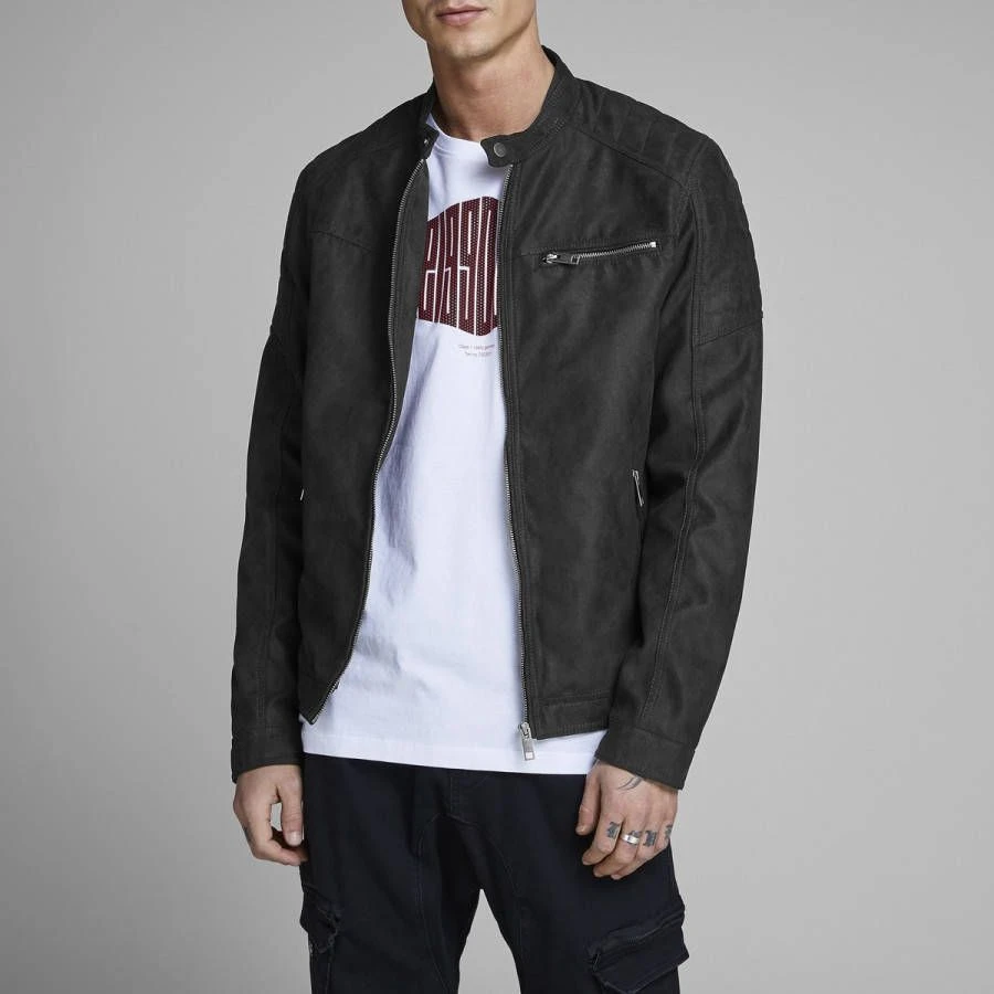 JACK & JONES CORE Imitatieleren Tussenjas Rocky Zwart 2 JACK & JONES CORE Imitatieleren Tussenjas Rocky Zwart - Afbeelding 2