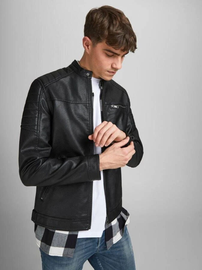 JACK & JONES CORE Imitatieleren Tussenjas Rocky Zwart 12 JACK & JONES CORE Imitatieleren Tussenjas Rocky Zwart - Afbeelding 12