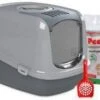 PeeWee EcoDome XXL Grijs +3 Kg Houtkorrels +Schepje, Kattenbak Combideal
