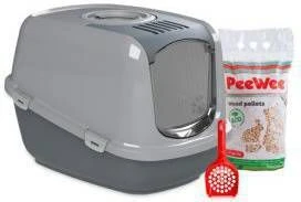 PeeWee EcoDome XXL Grijs +3 Kg Houtkorrels +Schepje, Kattenbak Combideal 1 PeeWee EcoDome XXL Grijs +3 Kg Houtkorrels +Schepje, Kattenbak Combideal