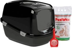 PeeWee EcoDome XXL Zwart +3 Kg Houtkorrels +Schepje, Kattenbak Combideal