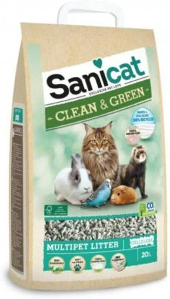 Sanicat Recycled Cellulose Kattenbakvulling 2 X 20 Liter -Dierenwinkel Met Korting sanicat clean en ampgreen papier recycle 20 liter 66150