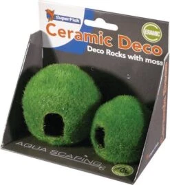SuperFish Decor Home Bol Met Mos Aquarium Ornament Bruin Groen 2 Stuks