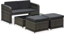VidaXL 4 Delige Loungeset Met Kussens Poly Rattan Antraciet -Dierenwinkel Met Korting vidaxl 4 delige loungeset met kussens poly rattan antraciet 152139