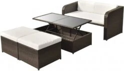 VidaXL 4 Delige Loungeset Met Kussens Poly Rattan Bruin -Dierenwinkel Met Korting vidaxl 4 delige loungeset met kussens poly rattan bruin 147991