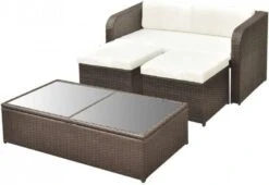 VidaXL 4 Delige Loungeset Met Kussens Poly Rattan Bruin -Dierenwinkel Met Korting vidaxl 4 delige loungeset met kussens poly rattan bruin 72787