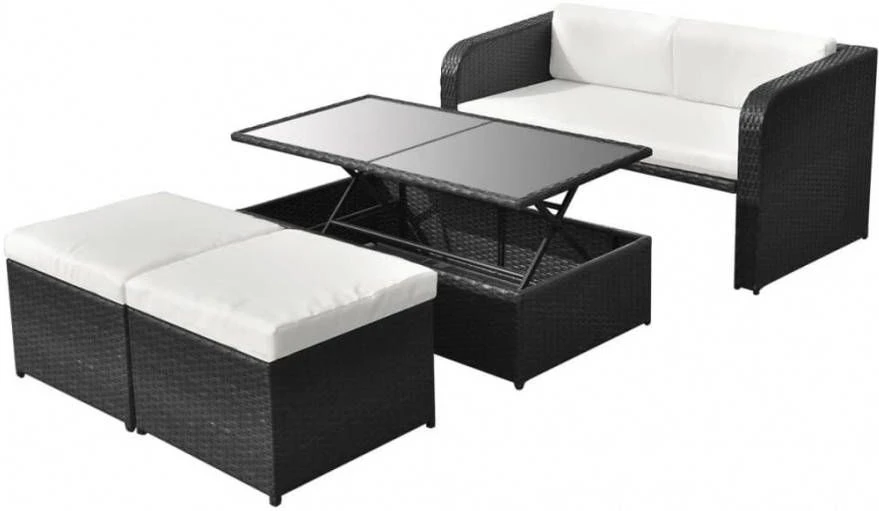 VidaXL 4 Delige Loungeset Met Kussens Poly Rattan Zwart 6 VidaXL 4 Delige Loungeset Met Kussens Poly Rattan Zwart - Afbeelding 6