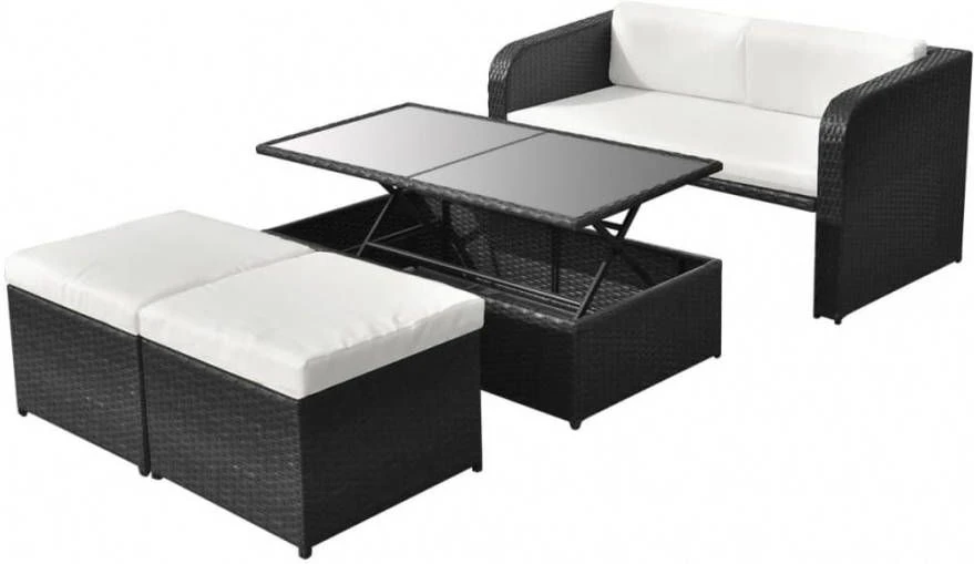 VidaXL 4 Delige Loungeset Met Kussens Poly Rattan Zwart 3 VidaXL 4 Delige Loungeset Met Kussens Poly Rattan Zwart - Afbeelding 3