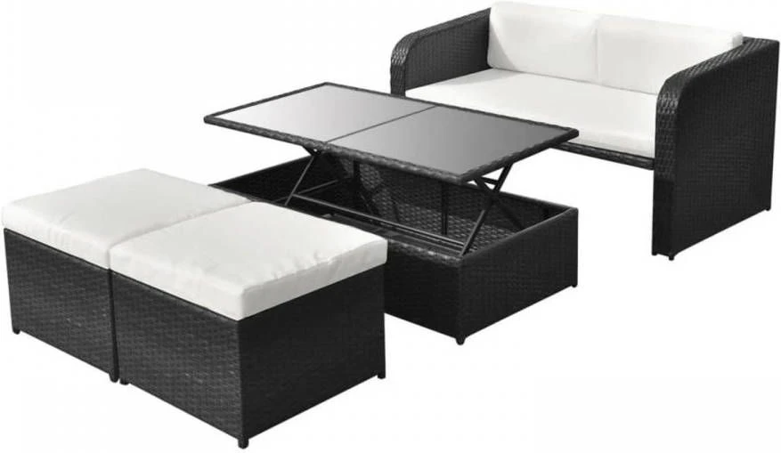 VidaXL 4 Delige Loungeset Met Kussens Poly Rattan Zwart 2 VidaXL 4 Delige Loungeset Met Kussens Poly Rattan Zwart - Afbeelding 2
