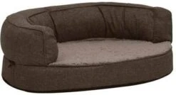 VidaXL Hondenbed Ergonomisch Linnen Look 60x42 Cm Fleece Bruin