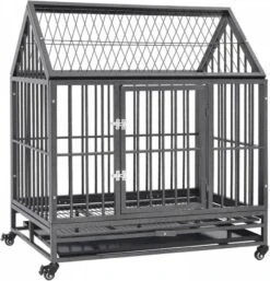 VidaXL Hondenbench Met Wielen En Dak 92x62x106 Cm Staal