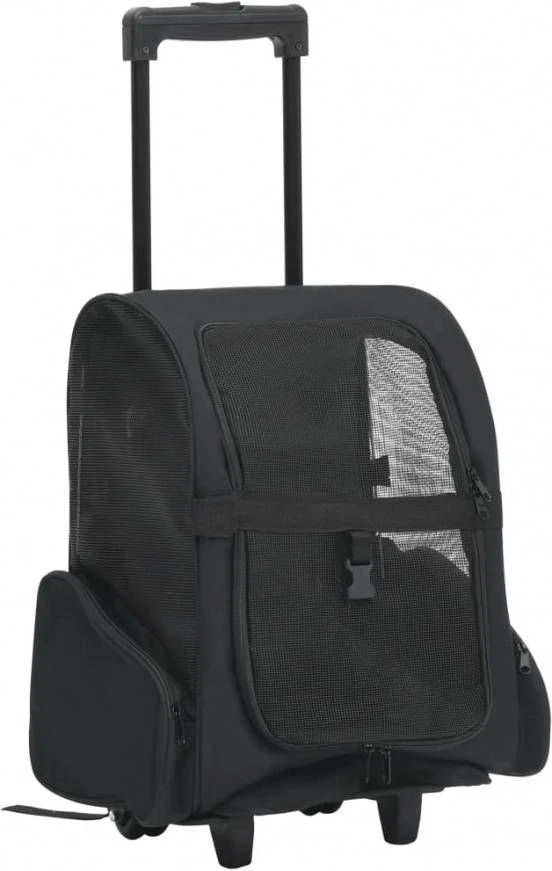 VidaXL Huisdierentrolley Inklapbaar Zwart 2 VidaXL Huisdierentrolley Inklapbaar Zwart - Afbeelding 2