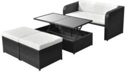 VidaXL 4 Delige Loungeset Met Kussens Poly Rattan Zwart