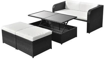 VidaXL 4 Delige Loungeset Met Kussens Poly Rattan Zwart 1 VidaXL 4 Delige Loungeset Met Kussens Poly Rattan Zwart