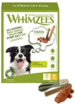 Whimzees Variety Box Hondensnacks Dental 840 G 28 Stuks Medium -Dierenwinkel Met Korting whimzees variety voordeelverpakking medium 28 stuks 114459