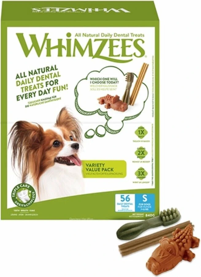 Whimzees Variety Box Hondensnacks Dental 840 G 56 Stuks Small 3 Whimzees Variety Box Hondensnacks Dental 840 G 56 Stuks Small - Afbeelding 3